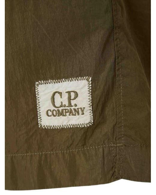 C P Company Green Chrome-R Nylon Swim Shorts With Logo Label for men