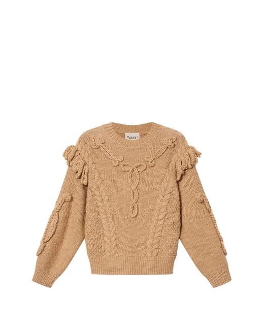 Isabel Marant Natural Katria Fringe-Detail Aran-Knit Jumper