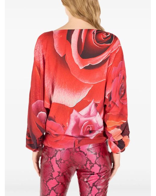 Roberto Cavalli Red Bluse mit Rosen-Print
