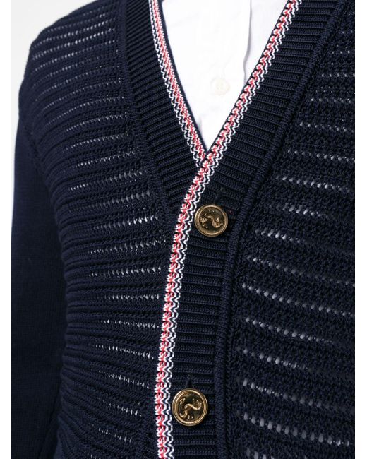 Thom Browne Blue Crochet-knit Cotton Cardigan for men