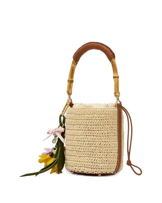 Self-Portrait White Bamboo-Handle Raffia Bucket Bag