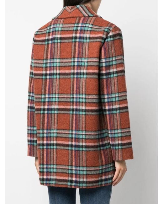 DSquared² Red Check-Pattern Single-Breasted Wool Coat