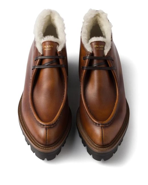 Prada シアリングライニング アンクルブーツ Brown