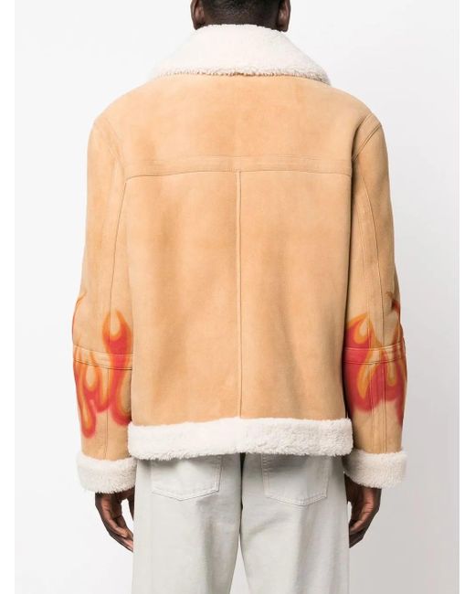 Palm Angels Orange Flames Sherpa Trucker Jacket for men
