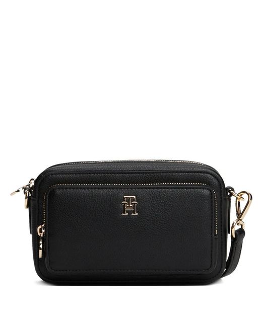 Tommy Hilfiger Black Logo-Detail Zipped Shoulder Bag