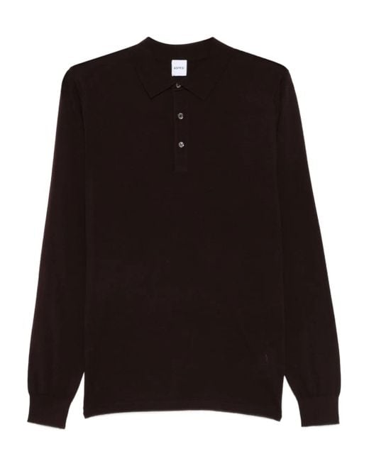 Aspesi Black Long-Sleeve Wool Polo Shirt for men
