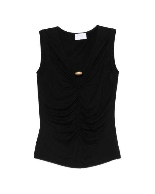 Clips Black Gathered V-Neck Top