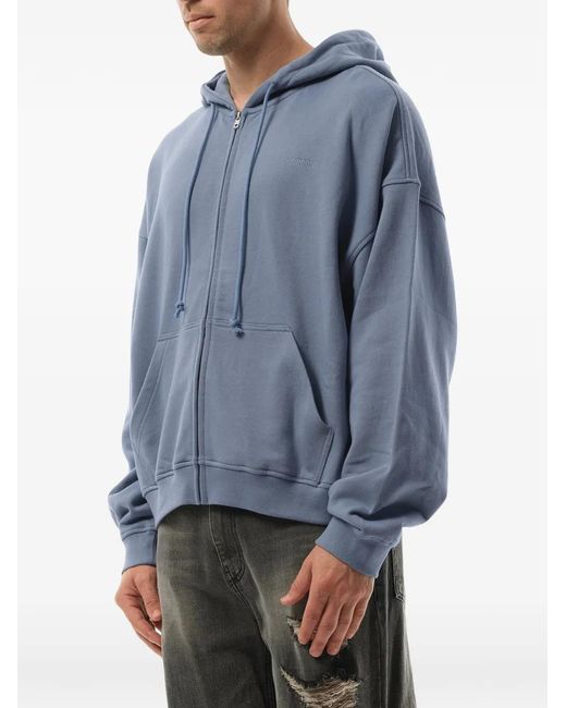 we11done Blue Graphic-Print Zip-Up Hoodie for men