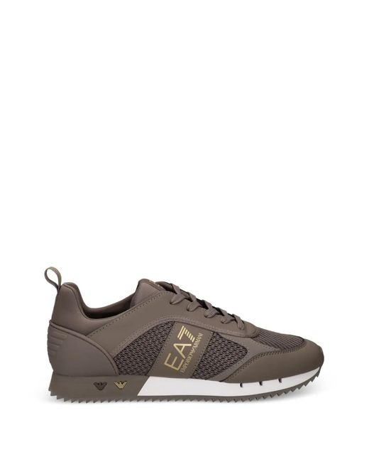 EA7 Brown Logo-Print Mesh Sneakers for men