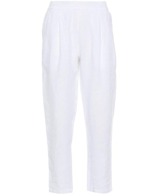 120% Lino White Linen Tapered Trousers