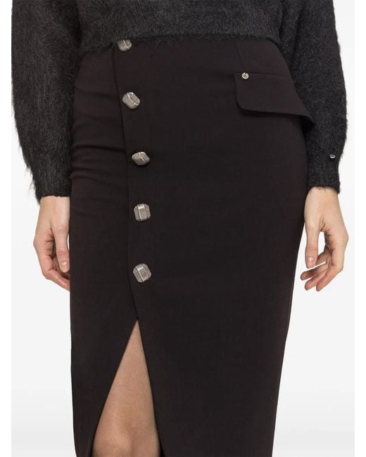 Nissa Black Button-Detail Midi Skirt