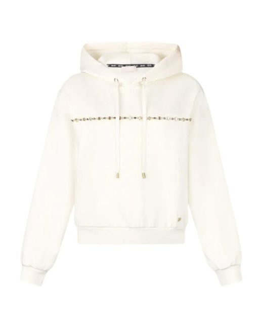 Liu Jo Natural Rhinestone-Embellished Drawstring Sweatshirt