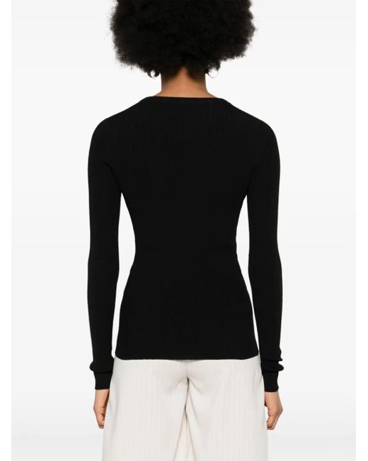 Fabiana Filippi Black Crew-Neck Ribbed Jumper