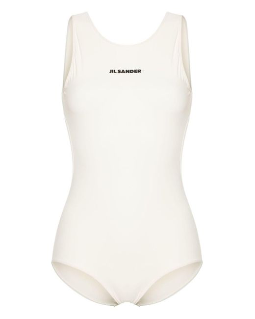 Jil Sander White Logo-print Swimsuit