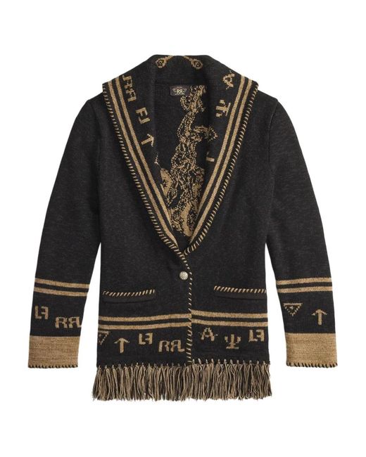 RRL Black Fringed Cardigan