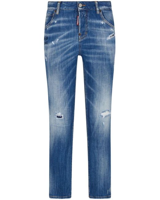 DSquared² Blue Ripped Straight-leg Jeans