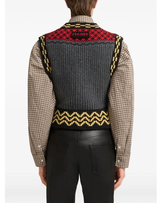 Marni Black Jacquard-Knitted Geometric-Trim Waistcoat for men