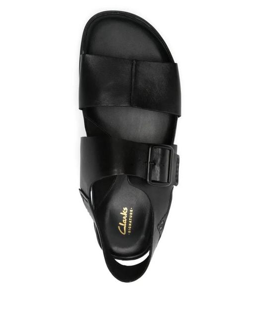 Clarks Black Torford Buckle-Strap Leather Sandals for men