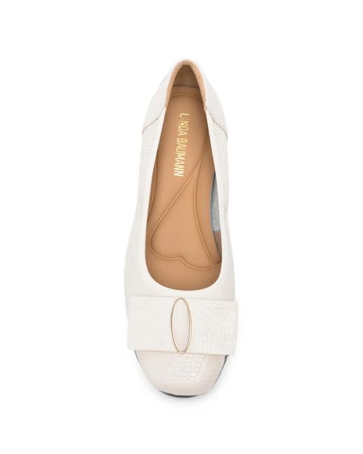 Linda Baumann Natural Woven-Effect Bow Ballet Flats