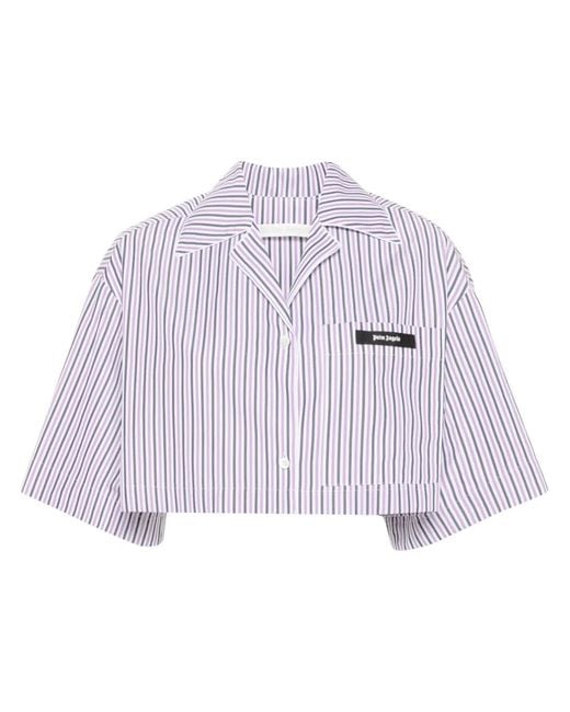 Palm Angels Purple Logo-Tag Cropped Striped Shirt