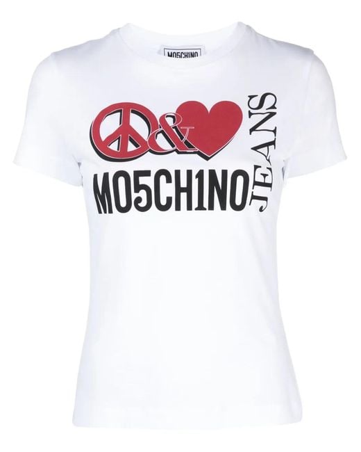 Moschino White Logo-Print Cotton T-Shirt