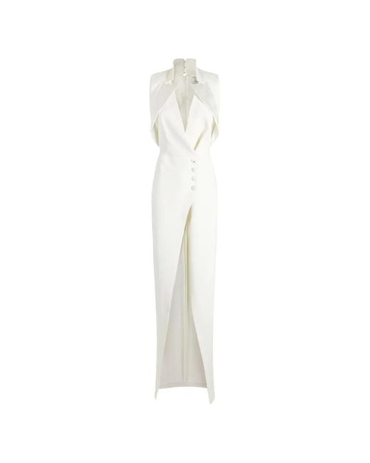Elisabetta Franchi White Satin-Lapel Sleeveless Dress