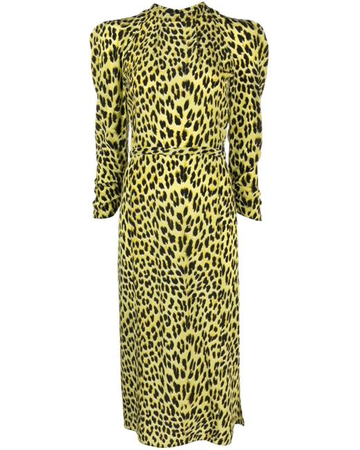 Zadig & Voltaire Green Racyl Leopard-Print Silk Midi Dress