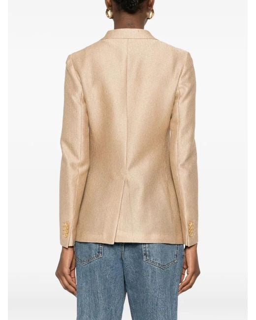 Tagliatore Natural Double-Breasted Pinstripe-Pattern Jacket