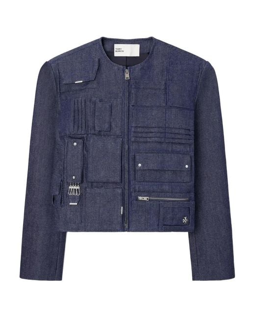 Tory Burch Blue Handbag Pocket Denim Jacket
