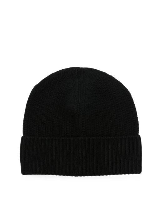 Moncler Black Logo-Patch Ribbed-Knit Beanie Hat for men
