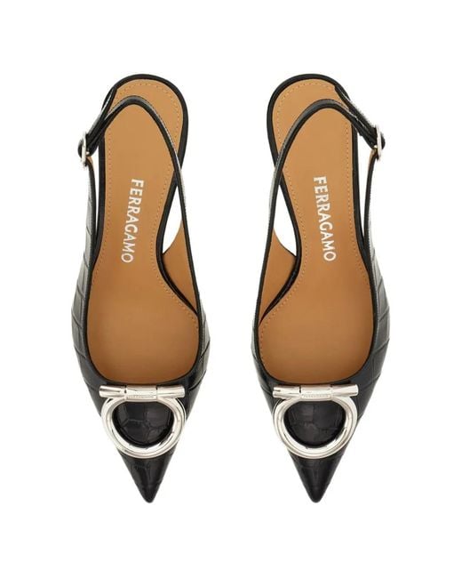 Ferragamo Black Maxi Gancini Slingbacks