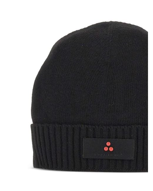 Peuterey Black Ribbed-Cuff Logo Beanie