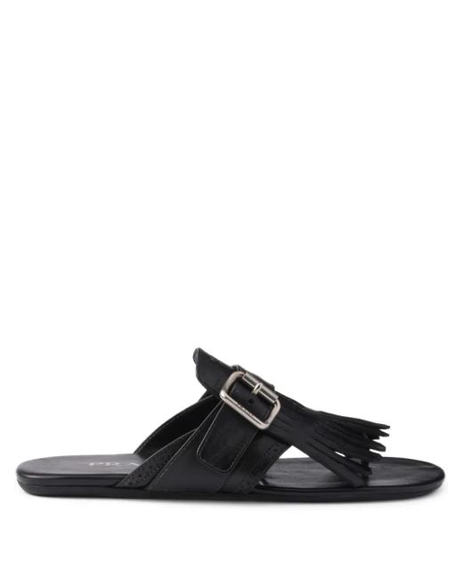 Prada Black Shuffle Leather Thong Sandals