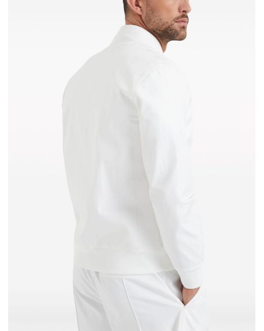 Brunello Cucinelli White Logo-appliqué Striped Jacket for men