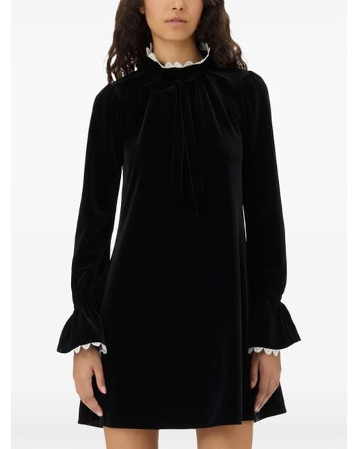 Ganni Black A-Line Velvet Mini Dress