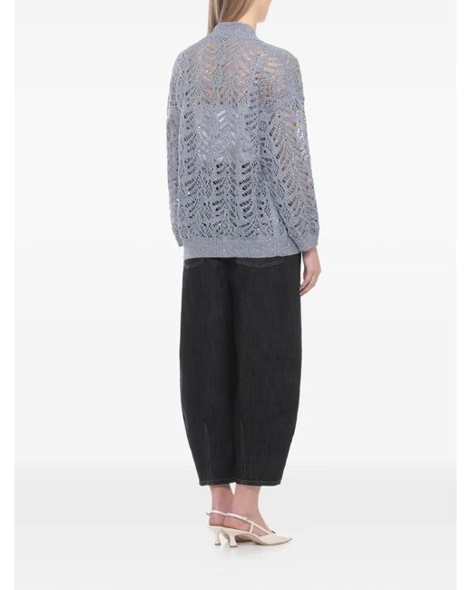 Panicale Blue Openwork V-Neck Cardigan