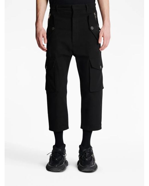 Balmain Black Cropped Cargo Trousers for men
