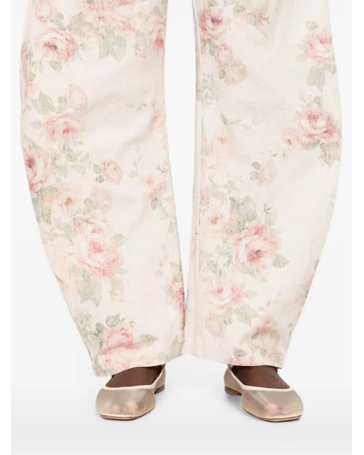 ViCOLO White Floral-Print Trousers