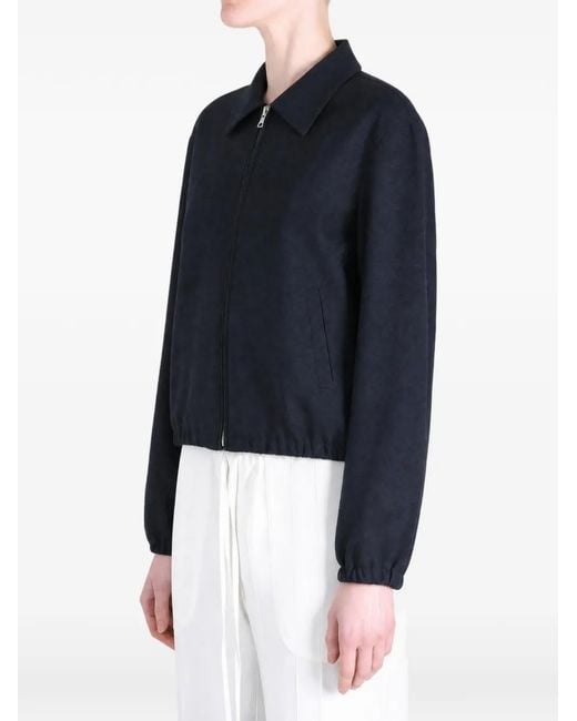 Auralee Blue Zip-Up Elasticated-Hem Jacket