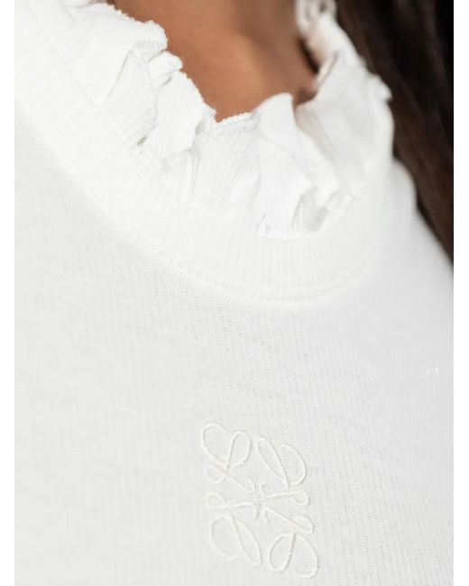 Loewe White Ruffled Anagram Mini Dress
