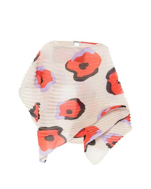 Issey Miyake Red Floral-Print Poncho