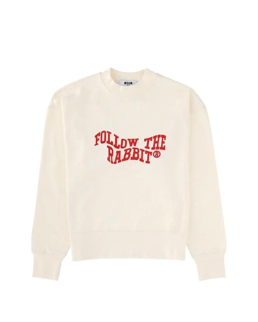 MSGM White Printed Round-Neck Knitwear