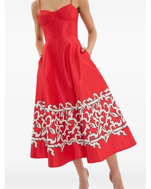 Rebecca Vallance Red Sundia Pattern Midi Dress