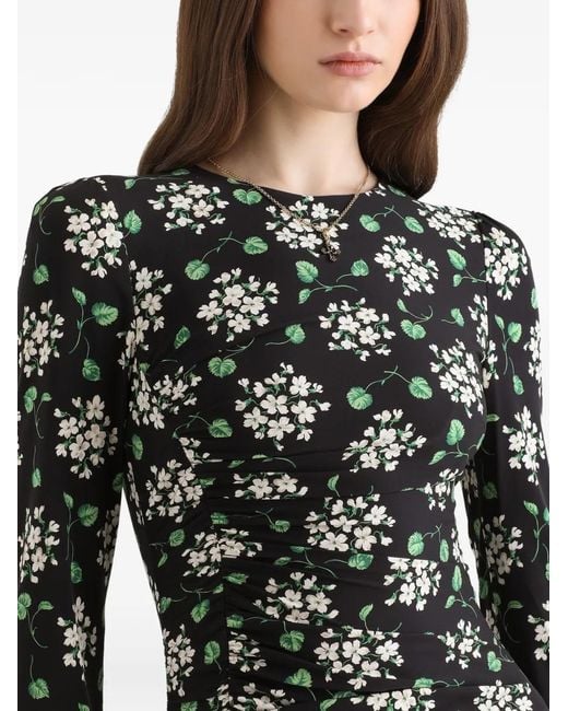 Dolce & Gabbana Black Geranium Bouquets-Print Charmeuse Dress