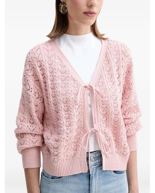 Guess Red Tie-Front Open-Knit Cardigan