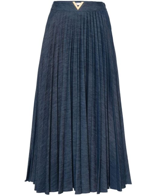 Valentino Garavani Blue Pleated Denim Skirt
