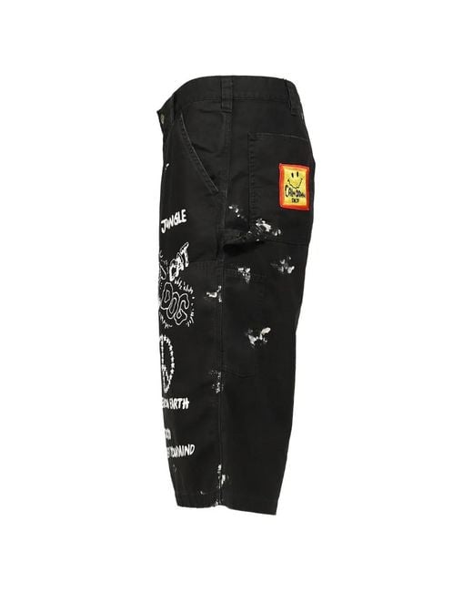 SWJP Black Graphic-Print Double-Knee Shorts for men