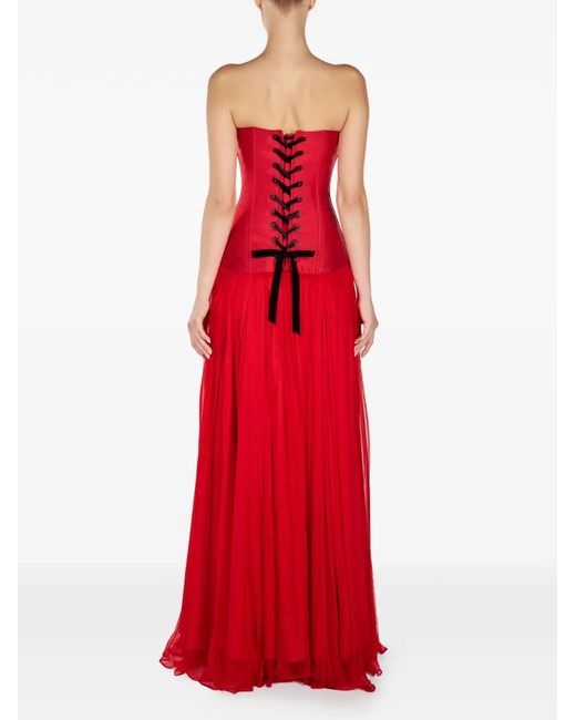ARAFTU Red Corset Tie-Fastening Maxi Dress