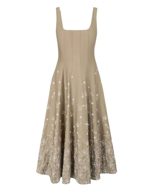 Abito Midi Con Ricamo A Fiori di Staud in Natural