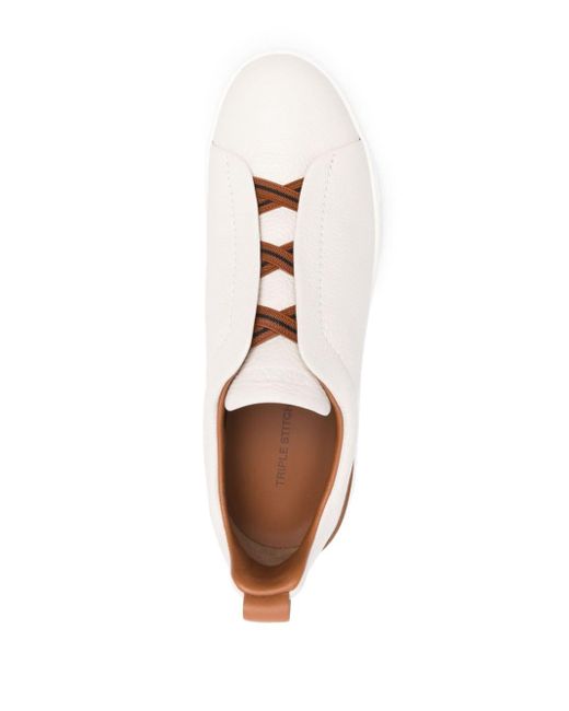 Zegna White Triple Stitch Leather Trainers for men